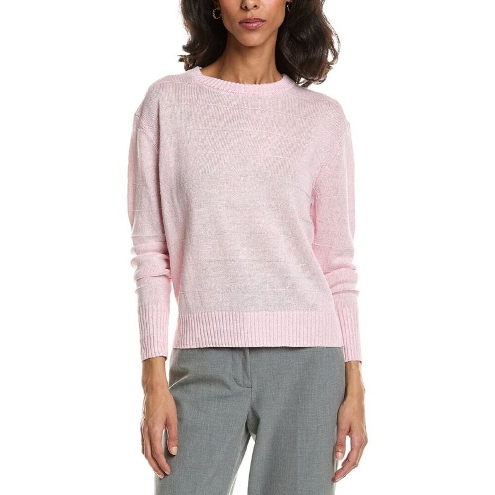 Forte Womens  Textured Crop Linen Sweater, Pink
